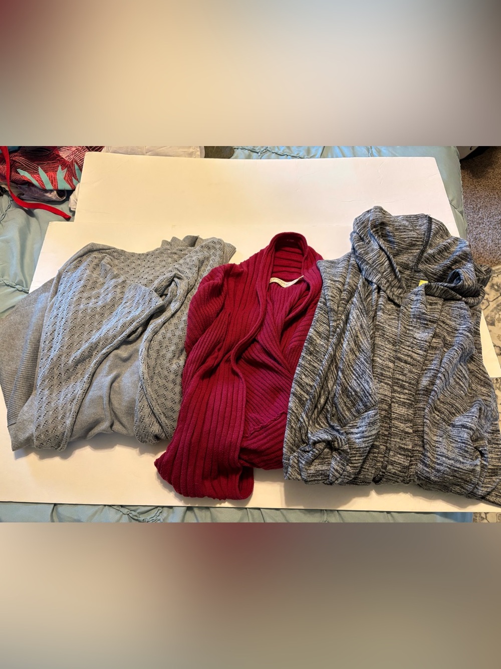 Women’s Ribbed Open-Front Cardigan Sweaters lot of 3 - Wine and gray